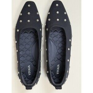 Vivaia Women's Flats Size 40 US 9 Navy Knit Rhinestone Studded Pointed Toe